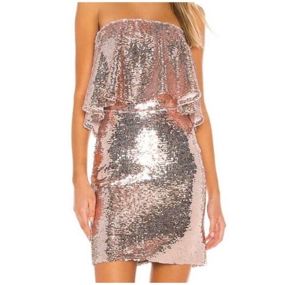 Lovers + Friends Knoll Mini Dress Rose Pink Sequins Strapless Bodycon Size S NWT - Picture 1 of 10